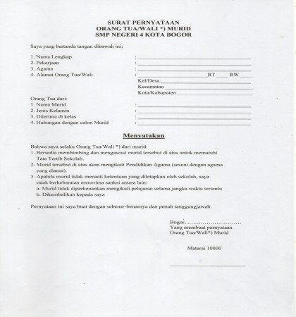 Surat Pernyataan Orang Tua/Wali